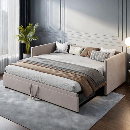 Schlafsofa Bettsofa Queen 90 180x200 cm Samt Schlafcouch mit Lattenrost grau (Matratze nicht im Lieferumfang enthalten) modernes Design für Wohnzimmer & Gästezimmer von Generisch