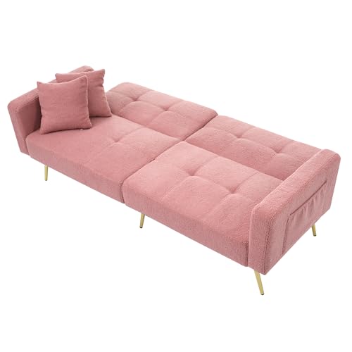 Schlafsofa mit Bettfunktion, verstellbarem Winkel, goldenen Beinen, mit Kissen und seitlichen Aufbewahrungstaschen von Generisch