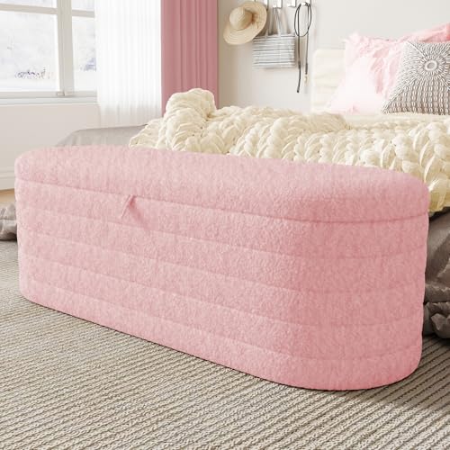 Schlafsofa und Fußhocker mit Stauraum 120 x 40 cm, gepolsterter Fußhocker mit Stauraum, Sofahocker, Teddyfleece, Rosa von Generisch