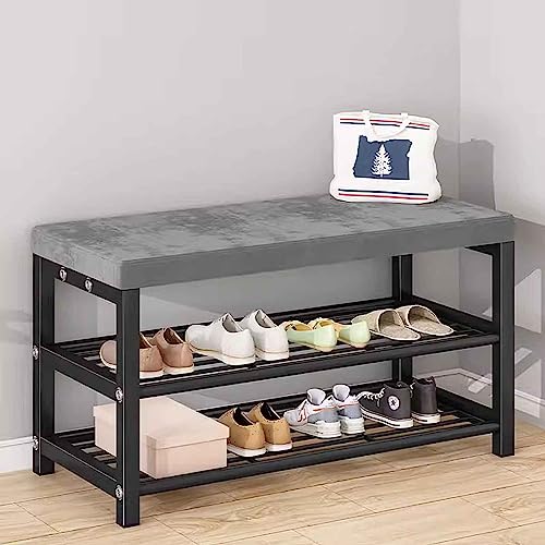 Schlanke Schuhbank für den Eingangsbereich, mit Metallgestell, stilvoll mit Sitz, funktionaler Schrank für Schuhe, platzsparende Lösung für Heimdekoration von Generisch