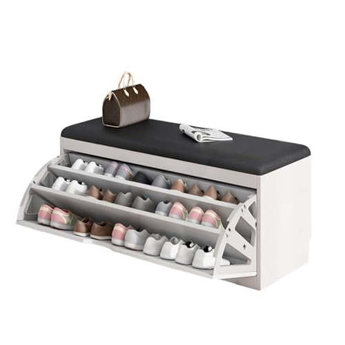 Schlanke Schuhbank mit Kissen, 50 cm - 80 cm, platzsparender Schuhschrank für 2–15 Paar, stilvolles weißes Schuhregal für Schlafzimmer, Eingangsbereich und Flur (Schwarz 99 cm L x 30,5 cm) von Generisch