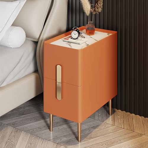 Schlanker Nachttisch mit 2 Schubladen, modernes minimalistisches Design, Metallbeine, PU-Leder, Nachttisch für enge Räume, ideal für Schlafzimmer Schlanker Nachttisch mit 2 Schubladen, modernes minimalistisches Design, Metallbeine, PU-Leder, Nachttisch für enge Räume, ideal für Schlafzimmer von Generisch