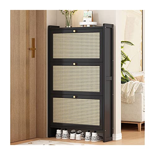 Schlanker Rattan-Schuhschrank für den Eingangsbereich, freistehendes Schuhregal aus Holz mit 2/3 Klappschubladen und 1 Schicht Stauraum für Flur, Wohnzimmer, Pumpen und Hausschuhe (Größe:120 x 30 cm) Schlanker Rattan-Schuhschrank für den Eingangsbereich, freistehendes Schuhregal aus Holz mit 2/3 Klappschubladen und 1 Schicht Stauraum für Flur, Wohnzimmer, Pumpen und Hausschuhe (Größe:120 x 30 cm) von Generisch