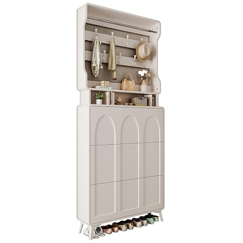 Schlankes, freistehendes Schuhregal mit 3 Klappschubladen und Garderobenleiste, für Flur, Eingangsbereich, platzsparender Schuhschrank (75 cm, einlagig) von Generisch