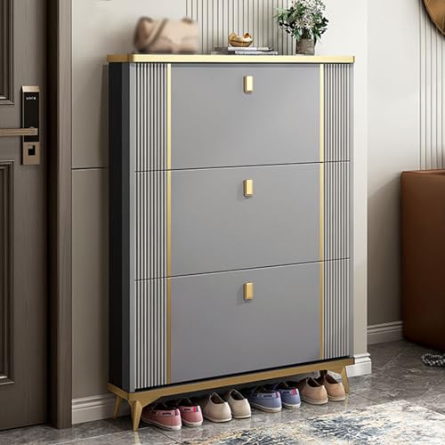 Schlankes Schuhregal aus Holz mit 3 faltbaren Schubladen, unabhängige graue Schuhaufbewahrungslösung für Zuhause, Wohnung, Schlafzimmer, Eingangsbereich, platzsparendes Schuhregal Organizer Schlankes Schuhregal aus Holz mit 3 faltbaren Schubladen, unabhängige graue Schuhaufbewahrungslösung für Zuhause, Wohnung, Schlafzimmer, Eingangsbereich, platzsparendes Schuhregal Organizer von Generisch