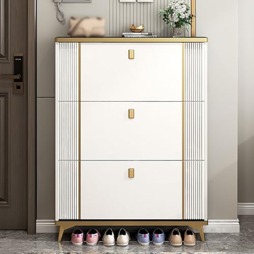 Schlankes Schuhregal aus Holz mit 3 herunterklappbaren Schubladen, freistehender Schuhschrank für Flur, Eingangsbereich, Wohnung und Schlafzimmer (weiß, 80 x 24 x 118 cm) von Generisch