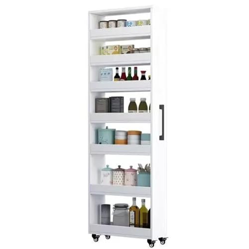 Schlankes rollbares Gewürzregal – 7-stöckiges Holzregal auf Rädern für schmale Küchen, Speisekammer & Esszimmer, Buffet-Server – kompaktes weißes Design (Größe: S) von Generisch