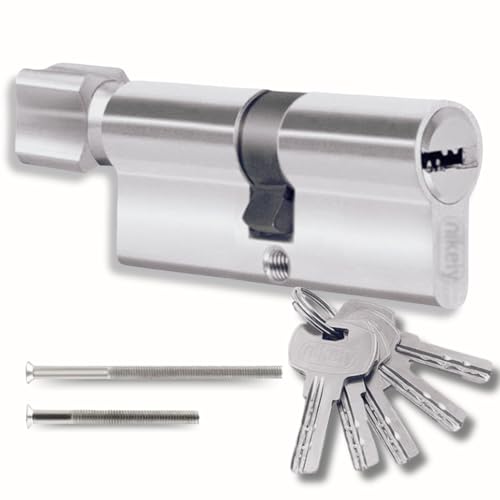 Schließzylinder 45/45mm mit 5 Einzelschlüsseln Profilzylinder mit Knauf Set mit zwei Schrauben leicht montierbar Türschloss Garagenschloss Länge 90mm von Generisch
