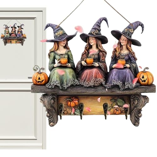 Schlüsselbrett,Halloween Hexen Wand Schlüsselhalter Mit 4 Haken - Holz Organizer Mit Kürbis Design Für Zuhause Wohnheim Tür Eingangsbereich Jacke von Generisch