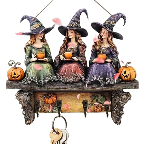 Schlüsselhalter Für Die Wand,Halloween Hexen Wand Schlüsselhalter Mit 4 Haken - Holz Organizer Mit Kürbis Design Für Zuhause Wohnheim Tür Eingangsbereich Jacke von Generisch