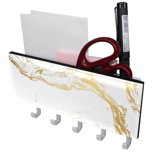 Schlüsselhalter für die Wand, dekorativ, mit 5 Schlüsselhaken, weißer Marmor, goldene Halterungen, Wandhalterung, Organizer mit Post-Schlüsselhalter, selbstklebend Schlüsselhalter für die Wand, dekorativ, mit 5 Schlüsselhaken, weißer Marmor, goldene Halterungen, Wandhalterung, Organizer mit Post-Schlüsselhalter, selbstklebend von Generisch