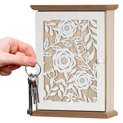 Schlüsselspeicherbox - Vintage Carving Holzschlossbox mit 6 Haken, wandmontierter Schlüsselhalter | Eintrittstür Organizer, Home Office Flur Wohnzimmer Apartment Patio Dekoration Funktionaler Speicher von Generisch