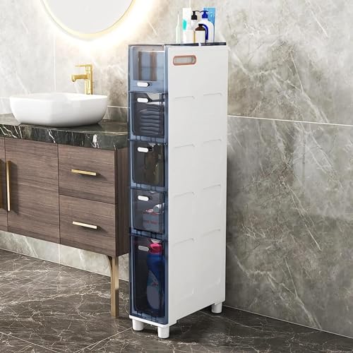 Schmale Badezimmer-Schließfächer mit transparenten Schubladen und Rollen, stabile Toilettenartikel, Schlafzimmer- und Badezimmer-Organizer, platzsparendes Design Schmale Badezimmer-Schließfächer mit transparenten Schubladen und Rollen, stabile Toilettenartikel, Schlafzimmer- und Badezimmer-Organizer, platzsparendes Design von Generisch