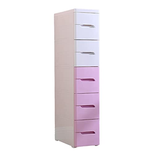 Schmaler 20 cm breiter Schubladenschrank, 6 Ebenen, Badezimmer- und Küchenregal, schmales Nachttischnizer, stilvolles weiß-rosafarbenes Design für platzsparende und einfachen Zugriff von Generisch