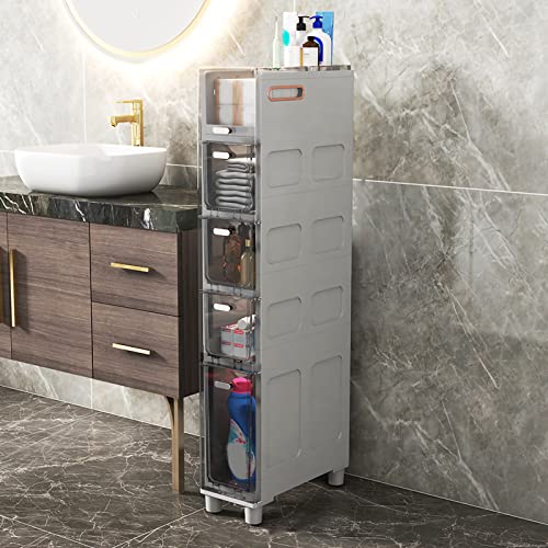 Schmaler Badezimmer-Aufbewahrungsschrank, 5 Schubladen, hoher Nizer, robuster Rahmen, schlanker Turm für Dusche und Toilettenpapier, transparentes Schubladendesign, platzsparende Lösung. Schmaler Badezimmer-Aufbewahrungsschrank, 5 Schubladen, hoher Nizer, robuster Rahmen, schlanker Turm für Dusche und Toilettenpapier, transparentes Schubladendesign, platzsparende Lösung. von Generisch