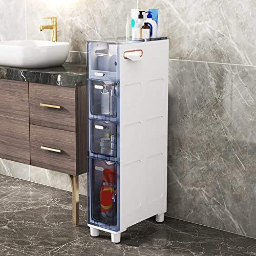 Schmaler Badezimmer-Aufbewahrungsturm mit 5 Ebenen und transparenten Schubladen und Rollen, stapelbarer Organizer für Toiletten, schmaler Schrank für effiziente, platzsparende Aufbewahrung Schmaler Badezimmer-Aufbewahrungsturm mit 5 Ebenen und transparenten Schubladen und Rollen, stapelbarer Organizer für Toiletten, schmaler Schrank für effiziente, platzsparende Aufbewahrung von Generisch