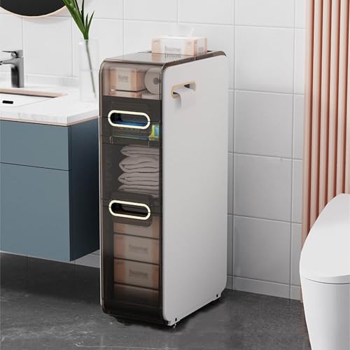 Schmaler Badezimmerschrank auf Rollen, mobile Toilettenseite mit Schubladen und Taschentuchbox, kompaktes Eckregal für kleine Räume, 22 x 41,5 x 78,5 cm Schmaler Badezimmerschrank auf Rollen, mobile Toilettenseite mit Schubladen und Taschentuchbox, kompaktes Eckregal für kleine Räume, 22 x 41,5 x 78,5 cm von Generisch