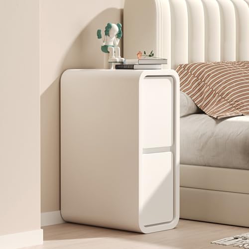 Schmaler Beistelltisch für kleine Räume – Nachttisch aus Holz mit 2 Schubladen, moderner Nachttisch aus Kunstleder für Schlafzimmer, Grau Schmaler Beistelltisch für kleine Räume – Nachttisch aus Holz mit 2 Schubladen, moderner Nachttisch aus Kunstleder für Schlafzimmer, Grau von Generisch