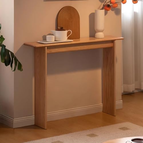 Schmaler Konsolentisch – Marmor und Massivholz Design für Eingangsbereich oder Flur – Schmaler Sofatisch für Wohnzimmer, Hellbraun von Generisch
