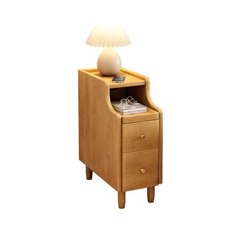 Schmaler Nachttisch mit 2 Schubladen und ausziehbarem Regal, Massivholz, Mitte des Jahrhunderts, modernes Design, vielseitiger Sofa-Beistelltisch für Schlafzimmer und Wohnzimmer, Gelb (20 x 40 x 50 cm Schmaler Nachttisch mit 2 Schubladen und ausziehbarem Regal, Massivholz, Mitte des Jahrhunderts, modernes Design, vielseitiger Sofa-Beistelltisch für Schlafzimmer und Wohnzimmer, Gelb (20 x 40 x 50 cm von Generisch