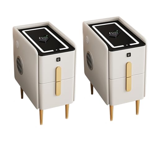 Schmaler Nachttisch mit 3-farbiger LED, USB/Typ-C/kabelloses Aufladen, 2 Schubladen, Fingerabdruck-Schloss, moderner Nachttisch für Schlafzimmer, Weiß, 30 x 40 x 48 cm, stilvoll und funktional Schmaler Nachttisch mit 3-farbiger LED, USB/Typ-C/kabelloses Aufladen, 2 Schubladen, Fingerabdruck-Schloss, moderner Nachttisch für Schlafzimmer, Weiß, 30 x 40 x 48 cm, stilvoll und funktional von Generisch