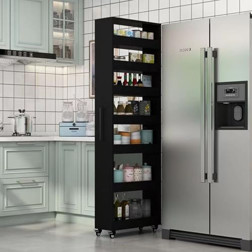 Schmaler Rollwagen für die Küche, schmaler Holzschrank mit Griff und Rollen, platzsparendes Speisekammerregal, ideal für kleine Räume neben dem Kühlschrank-Gewürzregal von Generisch