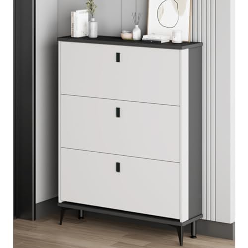Schmaler Schuhschrank Massivholz Schuhregal für den Eingangsbereich Moderne weißgraue Schuhaufbewahrung mit mehrschichtigen und 3 klappbaren Schubladen Slim Flurmöbel von Generisch
