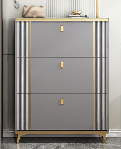 Schmaler Schuhschrank mit 3 Flip-Flop-Schubladen, hohes verstecktes Schuhregal für Schränke und Hallen, vertikaler Flip-Flop-Schuhständer (Grau, 90 x 24 x 118 cm) von Generisch