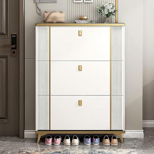 Schmaler Schuhschrank mit 3 Klappschubladen, hoher, freistehender Schuhregal, versteckter Stauraum für Schrank und Flur, modernes weißes Design (60 x 17 x 120 cm) von Generisch