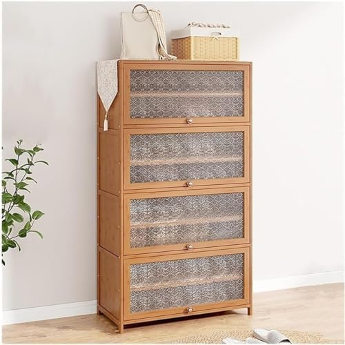 Schmaler Schuhschrank mit Klapptüren, mehrlagiges Bambus-Schuhregal für Flur, freistehend, verstellbarer Organizer Schmaler Schuhschrank mit Klapptüren, mehrlagiges Bambus-Schuhregal für Flur, freistehend, verstellbarer Organizer von Generisch