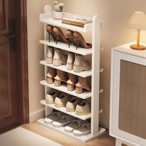 Schmaler Schuhschrank mit abgerundeten Kanten, stabiles Holz-Schuhregal für den Eingangsbereich, mehrere Farboptionen, kompaktes Design (Weiß, 52,1 x 100,1 cm) von Generisch