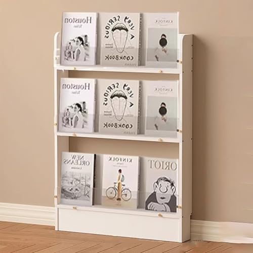 Schmaler Zeitschriftenständer aus Massivholz mit Sockel, schmaler Literaturhalter und Acrylzaun, weißes Lese-Bücherregal (60 cm) von Generisch