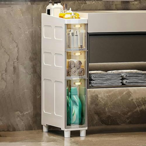 Schmaler hoher Badezimmer-Bodenschrank mit 5 Etagen, Rollschubladen und Rollen, platzsparender Toilettenpapierhalter für kleine Badezimmer und Waschküche Schmaler hoher Badezimmer-Bodenschrank mit 5 Etagen, Rollschubladen und Rollen, platzsparender Toilettenpapierhalter für kleine Badezimmer und Waschküche von Generisch