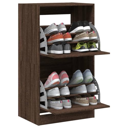 Schmaler kurzer Schuhschrank mit 2 Klappschubladen, platzsparende Schuhaufbewahrung für Flur & Wohnzimmer, stilvolles Braun & Eichen-Design, perfekt für kleine Räume Schmaler kurzer Schuhschrank mit 2 Klappschubladen, platzsparende Schuhaufbewahrung für Flur & Wohnzimmer, stilvolles Braun & Eichen-Design, perfekt für kleine Räume von Generisch