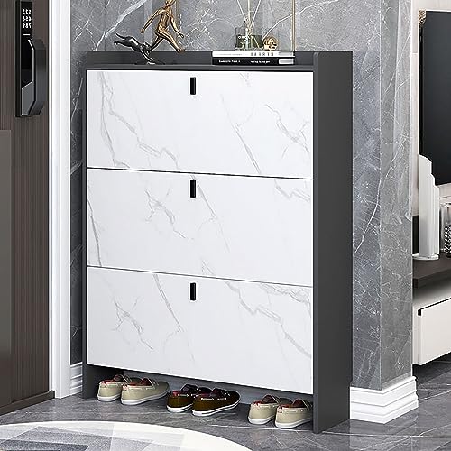 Schmaler moderner Schuhschrank für Flur, freistehend, verstecktes Schuhregal mit Türen, schmaler Eingangsbereich mit oberem Regal und Ablagefach, Kippeimer-Design von Generisch