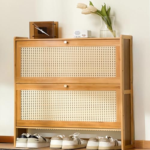 Schmales Bambus-Schuhregal, 23 Etagen, Rattan-Aufbewahrungsschrank, geschlossener Holz-Schuhschneider für Eingangsbereich, Schlafzimmer, unabhängig (70 x 17 x 87 cm) – stilvolles und platzsparendes von Generisch