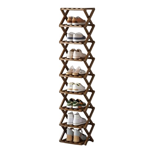 Schmales Schuhregal, 10 Ebenen, faltbares Schuhregal aus Holz, platzsparend, Etagere für Eingangsbereich, Flur, Schlafzimmer, Braun (26 x 26 x 139 cm) von Generisch