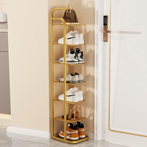 Schmales Schuhregal mit 10 Etagen und goldenen Akzenten, platzsparender Schuhschrank für kleine Räume, robuste Metall-Schuhaufbewahrung (schwarz, 5 Etagen) von Generisch