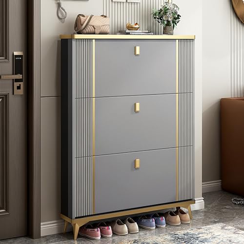 Schmales Schuhregal mit 3 Ebenen, verstellbar, aus Holz, für Flur, Wohnzimmer und Schlafzimmer, platzsparendes Design in elegantem Grau Schmales Schuhregal mit 3 Ebenen, verstellbar, aus Holz, für Flur, Wohnzimmer und Schlafzimmer, platzsparendes Design in elegantem Grau von Generisch