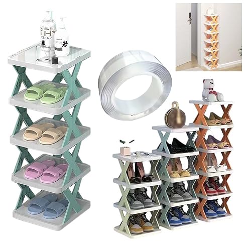 Schmales Schuhregal mit 5 Ebenen, vertikale Eckaufbewahrung für kleine Räume, mehrlagiges Design, stilvolles orangefarbenes Finish, perfekt für Hauseingang oder Schrank Schmales Schuhregal mit 5 Ebenen, vertikale Eckaufbewahrung für kleine Räume, mehrlagiges Design, stilvolles orangefarbenes Finish, perfekt für Hauseingang oder Schrank von Generisch