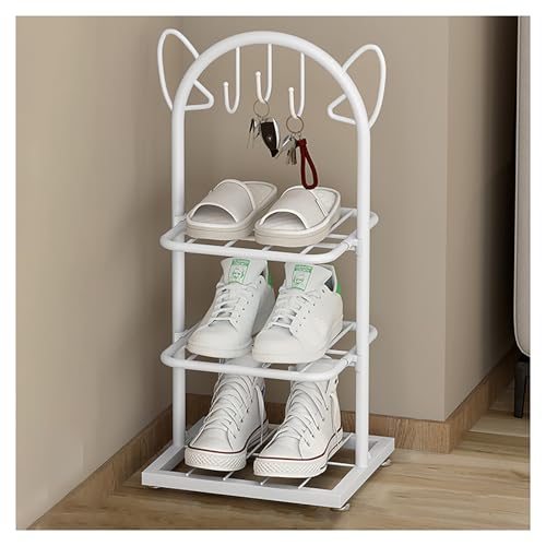 Schmales vertikales Schuhregal, freistehend, Metall, mit Katzenohren-Design, für Flur, Outdoor (Größe: 4 Ebenen, Farbe: Schwarz) von Generisch