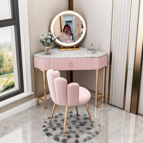 Schminktisch, Schminktisch, Kosmetik, mit Spiegel und Hocker, Schubladen, viel Stauraum, Schlafzimmer für Mädchen, Frauen (Farbe: Rosa, 70 x 20 x 75 cm) von Generisch