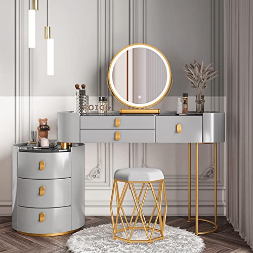 Schminktisch, Schminktisch, Schreibtisch-Set mit LED-Lichtern, Spiegel, modernes Ankleiden, 3 Farb-Beleuchtungsmodi, große Schubladen und Aufbewahrungsschrank, für Schlafzimmer, Badezimmer (Farbe Schminktisch, Schminktisch, Schreibtisch-Set mit LED-Lichtern, Spiegel, modernes Ankleiden, 3 Farb-Beleuchtungsmodi, große Schubladen und Aufbewahrungsschrank, für Schlafzimmer, Badezimmer (Farbe von Generisch