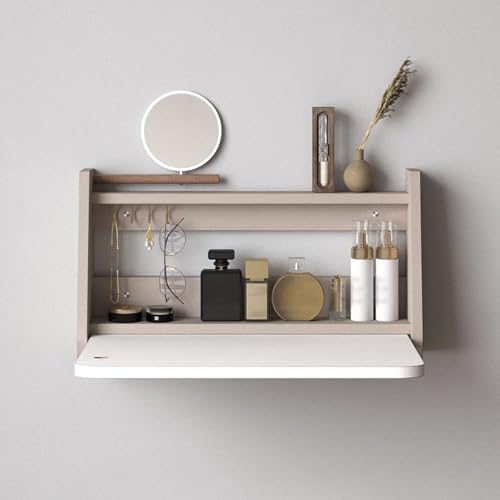 Schminktisch Schminktisch Wandmontierter Holz Schminktisch mit Spiegel, Kompaktes Schlafzimmer Schminktisch für Frauen und Mädchen, Ideal für Schlafzimmer und Wohnzimmer von Generisch