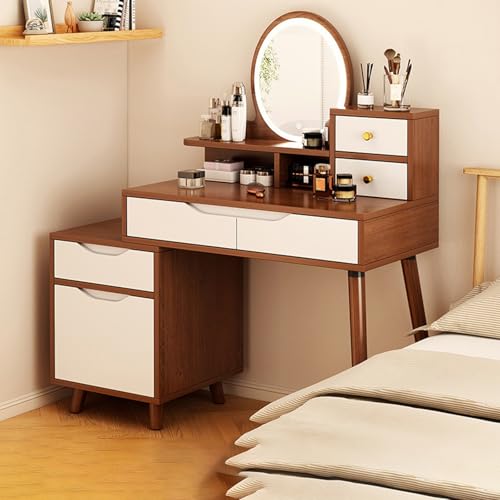 Schminktisch-Set, Schminktisch, Schreibtisch mit einstellbarer Helligkeit, Spiegel und Seitenschrank, mit Schubladen für Frauen und Mädchen im Schlafzimmer oder Wohnzimmer Schminktisch-Set, Schminktisch, Schreibtisch mit einstellbarer Helligkeit, Spiegel und Seitenschrank, mit Schubladen für Frauen und Mädchen im Schlafzimmer oder Wohnzimmer von Generisch