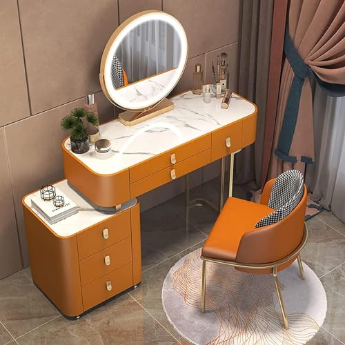 Schminktisch-Set aus Massivholz mit verstellbarem, beleuchtetem Spiegelschrank und gepolstertem Hocker, perfekt für Schlafzimmer und Ankleidezimmer, 100 cm Größe von Generisch