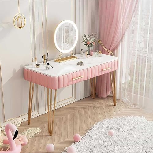 Schminktisch-Set mit 2 großen Schubladen & Marmorfurnier - Stabiler Schminktisch für Mädchen & Frauen im Schlafzimmer - Metallbeine & Spiegel - Stilvoller Schminktisch von Generisch