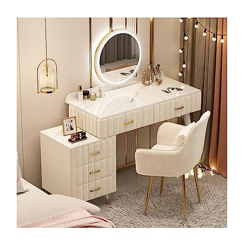 Schminktisch-Set mit LED-Spiegel, Schubladen und gepolstertem Hocker, 3 Farben, verstellbares Sideboard für Ankleidezimmer und Schlafzimmer Schminktisch-Set mit LED-Spiegel, Schubladen und gepolstertem Hocker, 3 Farben, verstellbares Sideboard für Ankleidezimmer und Schlafzimmer von Generisch
