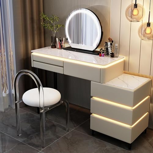 Schminktisch Set mit LED beleuchtetem Spiegel und beweglichem Seitenschrank - Eleganter Schminktisch für moderne Schlafzimmer von Generisch