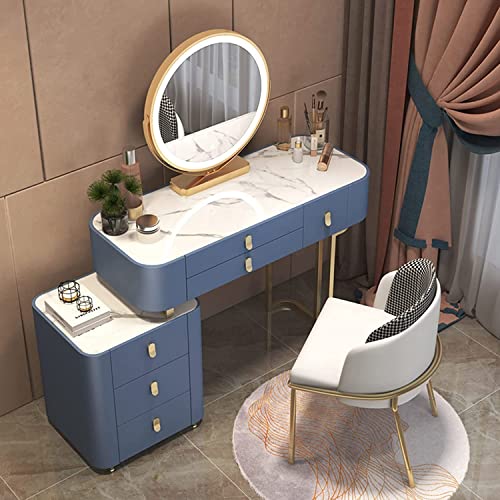 Schminktisch-Set mit Schminkspiegel, Hocker und 6 Schubladen, Schlafzimmer-Kommode, Nachttisch für reichlich Stauraum (Blau 100 cm) (Blau 80 cm) von Generisch